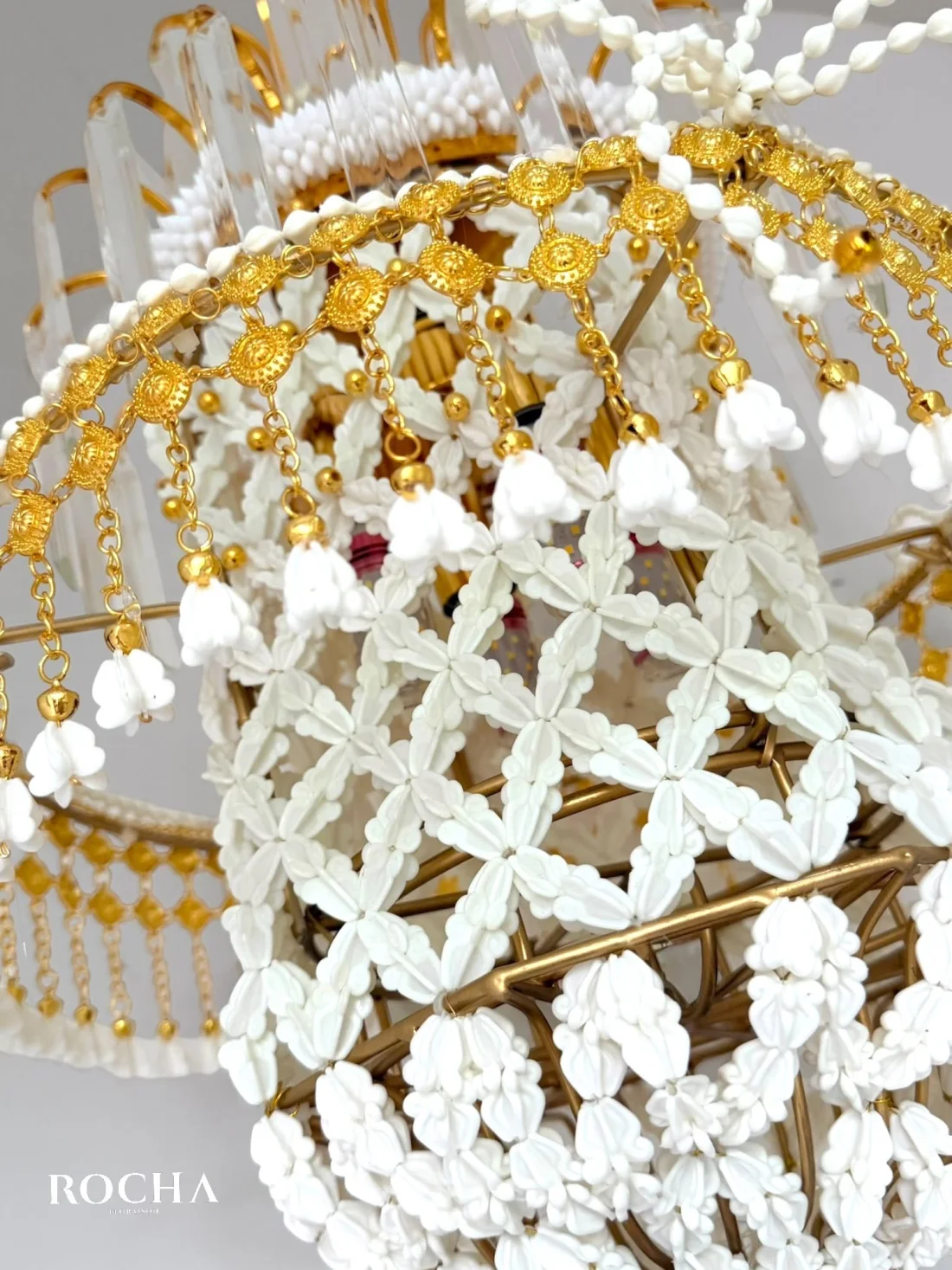White and gold beaded Thai ceremonial arrangement