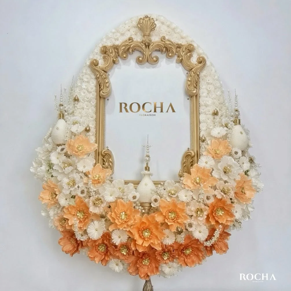 Cream and apricot wreath on a gold rococo frame